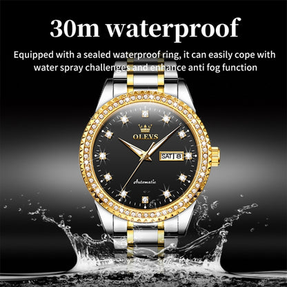 OLEVS 7003 Men Multifunctional Waterproof Mechanical Watch(Gold + Black) - Metal Strap Watches by OLEVS | Online Shopping South Africa | PMC Jewellery