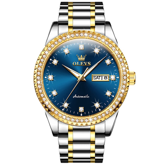 OLEVS 7003 Men Multifunctional Waterproof Mechanical Watch(Gold + Blue) - Metal Strap Watches by OLEVS | Online Shopping South Africa | PMC Jewellery