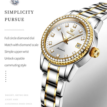 OLEVS 7003 Women Multifunctional Waterproof Mechanical Watch(Gold + White) - Metal Strap Watches by OLEVS | Online Shopping South Africa | PMC Jewellery