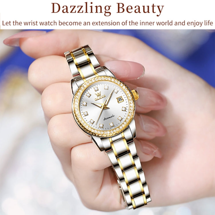 OLEVS 7003 Women Multifunctional Waterproof Mechanical Watch(Gold + White) - Metal Strap Watches by OLEVS | Online Shopping South Africa | PMC Jewellery