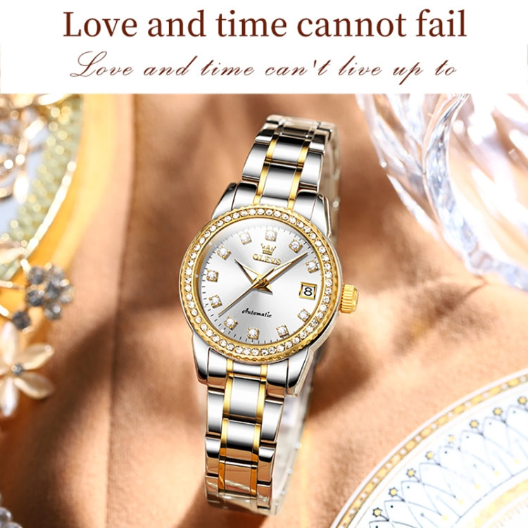 OLEVS 7003 Women Multifunctional Waterproof Mechanical Watch(Gold + White) - Metal Strap Watches by OLEVS | Online Shopping South Africa | PMC Jewellery