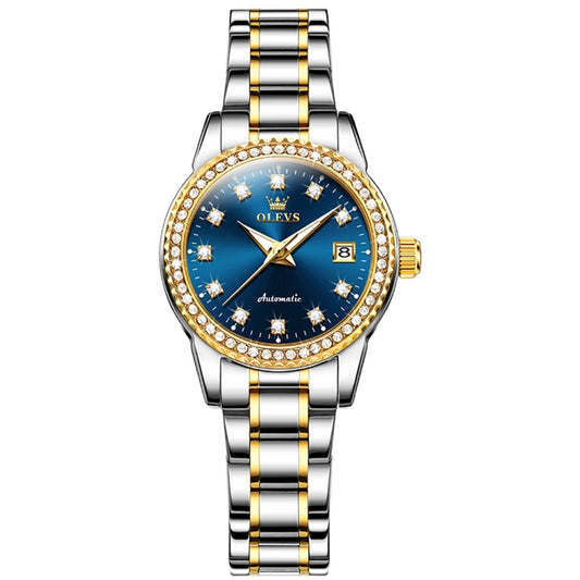 OLEVS 7003 Women Multifunctional Waterproof Mechanical Watch(Gold + Blue) - Metal Strap Watches by OLEVS | Online Shopping South Africa | PMC Jewellery