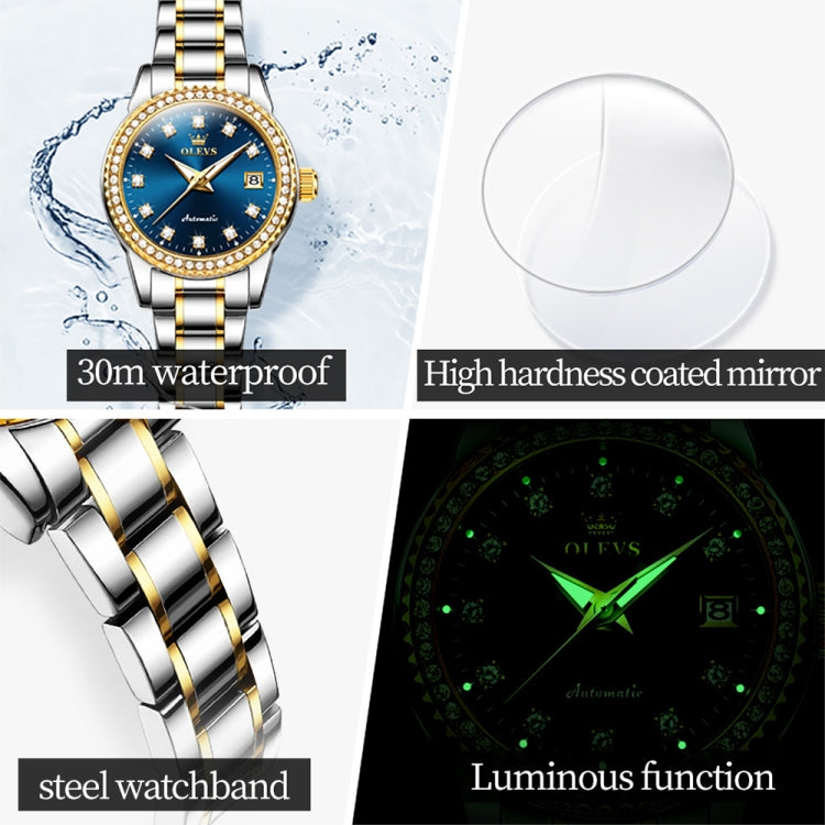 OLEVS 7003 Women Multifunctional Waterproof Mechanical Watch(Gold + Blue) - Metal Strap Watches by OLEVS | Online Shopping South Africa | PMC Jewellery