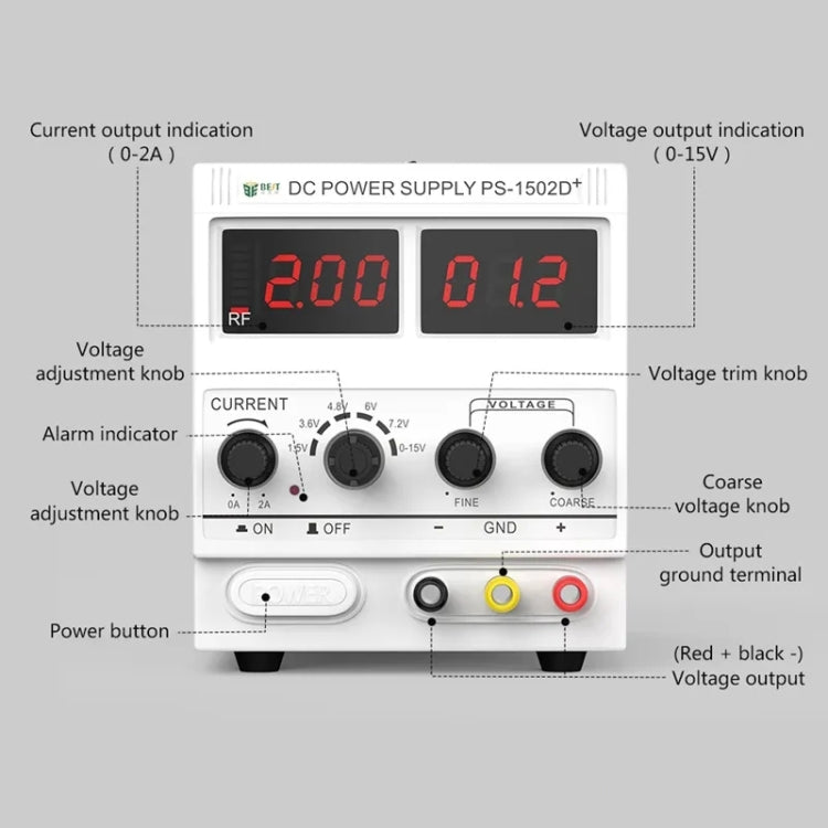 BEST 1502D+ 15V / 2A Digital Display DC Regulated Power Supply, 220V EU Plug - Power Supply by BEST | Online Shopping South Africa | PMC Jewellery