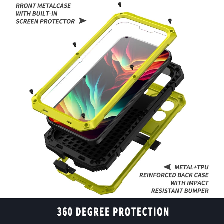 For iPhone 15 Pro Max R-JUST Shockproof Life Waterproof Dust-proof Metal + Silicone Phone Case with Holder(Yellow) - iPhone 15 Pro Max Cases by R-JUST | Online Shopping South Africa | PMC TechLife | Buy Now Pay Later Mobicred
