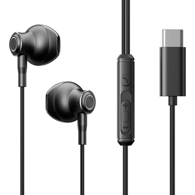 JOYRO0M JR-EC07 Type-C Metal Half In-Ear Wired Earphone, Length: 1.2m(Black) - Type-C Earphone by JOYROOM | Online Shopping South Africa | PMC Jewellery