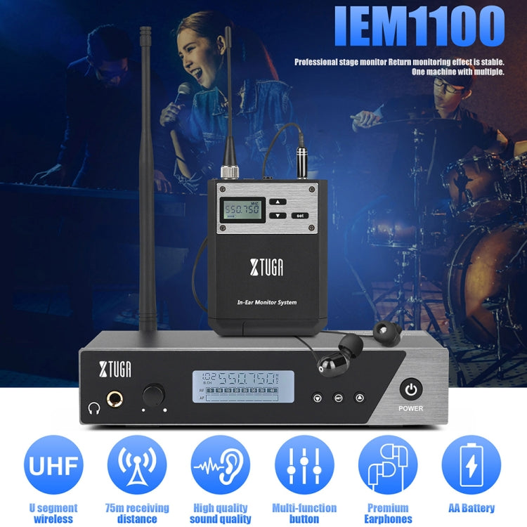 XTUGA  IEM1100 Professional Wireless In Ear Monitor System 1 BodyPacks(UK Plug) - free shipping - PMC TechLife - Order now!