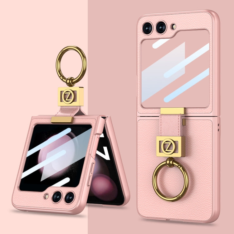 For Samsung Galaxy Z Flip5 GKK Ultra-thin Z Ring Holder Leather Phone Case(Pink) - Galaxy Z Flip5 Cases by GKK | Online Shopping South Africa | PMC TechLife | Buy Now Pay Later Mobicred