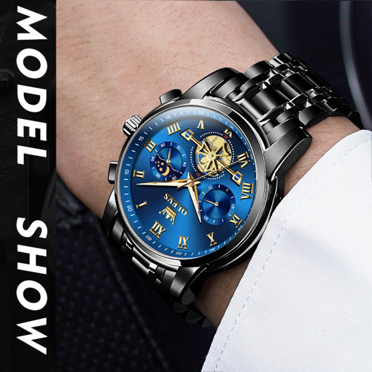 OLEVS 2859 Men Multifunctional Luminous Waterproof Quartz Watch(Black + Blue) - Metal Strap Watches by OLEVS | Online Shopping South Africa | PMC Jewellery