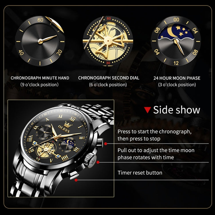 OLEVS 2859 Men Multifunctional Luminous Waterproof Quartz Watch(Black) - Metal Strap Watches by OLEVS | Online Shopping South Africa | PMC Jewellery