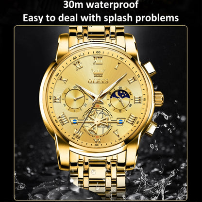 OLEVS 2859 Men Multifunctional Luminous Waterproof Quartz Watch(Gold) - Metal Strap Watches by OLEVS | Online Shopping South Africa | PMC Jewellery