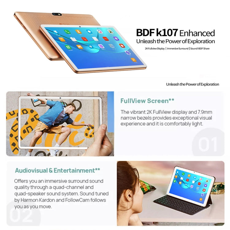 BDF K107 3G Phone Call Tablet PC 10.1 inch, 2GB+32GB, Android 9.0 MTK6735 Quad Core, Support Dual SIM, EU Plug(Gold) - BDF by BDF | Online Shopping South Africa | PMC Jewellery