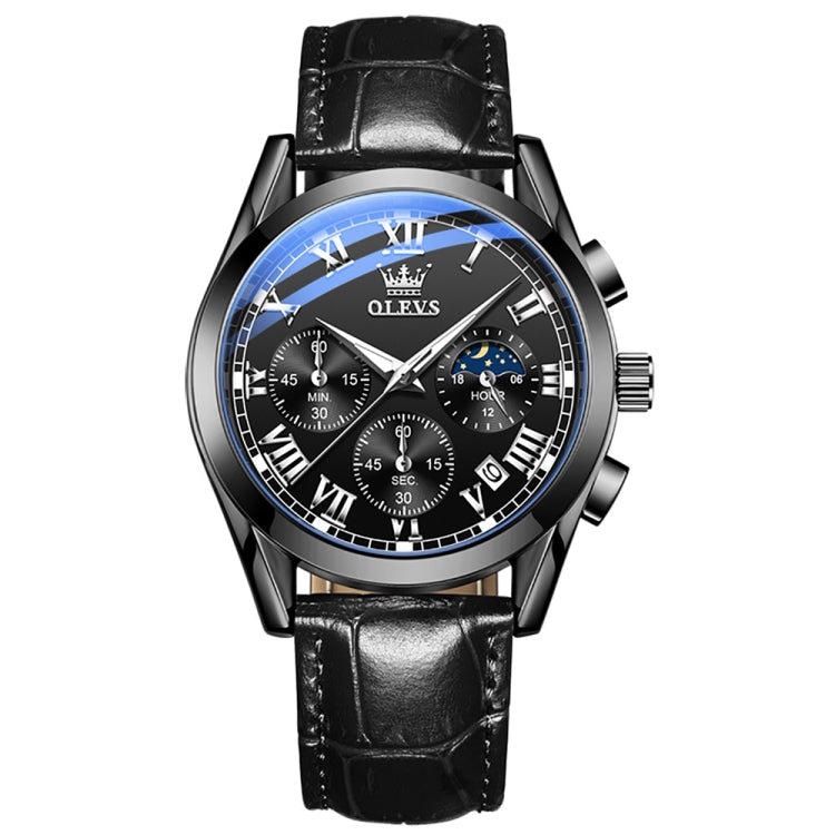 OLEVS 2871 Men Multifunctional Sports Chronograph Luminous Quartz Watch(Black) - Leather Strap Watches by OLEVS | Online Shopping South Africa | PMC Jewellery