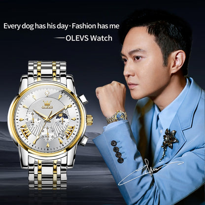 OLEVS 2892 Men Multifunctional Business Waterproof Quartz Watch(White + Gold) - Metal Strap Watches by OLEVS | Online Shopping South Africa | PMC Jewellery