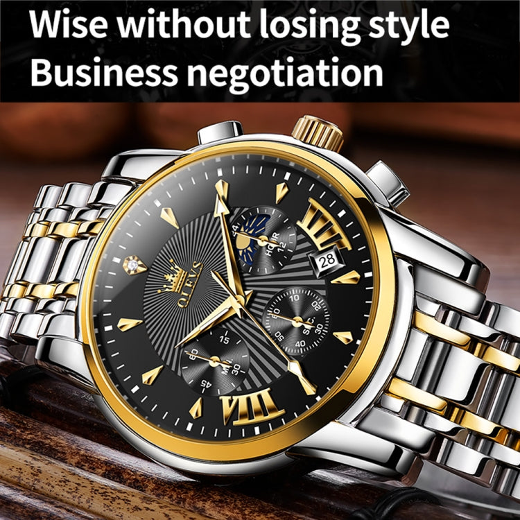 OLEVS 2892 Men Multifunctional Business Waterproof Quartz Watch(Black + Gold) - Metal Strap Watches by OLEVS | Online Shopping South Africa | PMC Jewellery