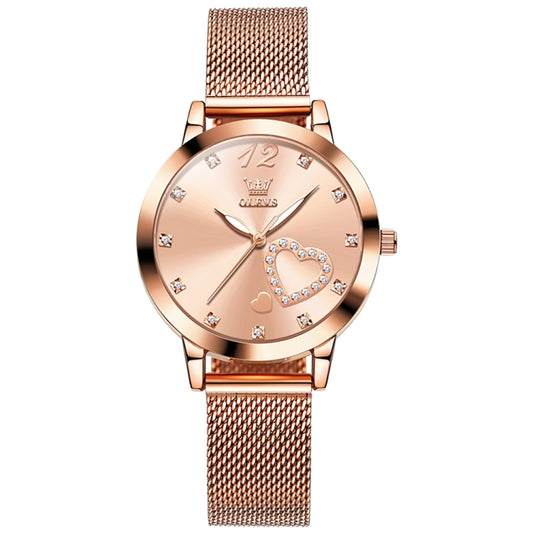 OLEVS 5189 Women Heart Shape Waterproof Quartz Watch(Rose Gold) - Metal Strap Watches by OLEVS | Online Shopping South Africa | PMC Jewellery