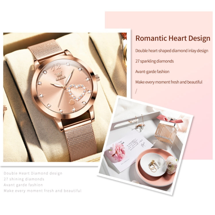 OLEVS 5189 Women Heart Shape Waterproof Quartz Watch(Rose Gold) - Metal Strap Watches by OLEVS | Online Shopping South Africa | PMC Jewellery