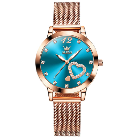 OLEVS 5189 Women Heart Shape Waterproof Quartz Watch(Blue) - Metal Strap Watches by OLEVS | Online Shopping South Africa | PMC Jewellery