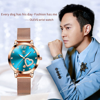 OLEVS 5189 Women Heart Shape Waterproof Quartz Watch(Blue) - Metal Strap Watches by OLEVS | Online Shopping South Africa | PMC Jewellery
