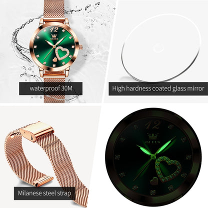 OLEVS 5189 Women Heart Shape Waterproof Quartz Watch(Green) - Metal Strap Watches by OLEVS | Online Shopping South Africa | PMC Jewellery