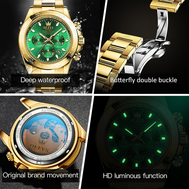 OLEVS 6638 Men Multifunctional Luminous Waterproof Mechanical Watch(Green) - Metal Strap Watches by OLEVS | Online Shopping South Africa | PMC Jewellery