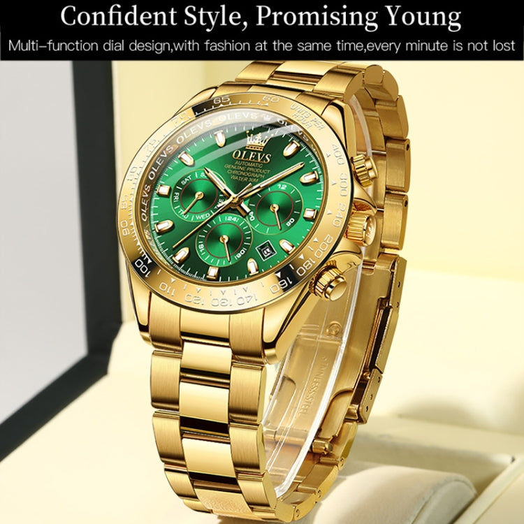 OLEVS 6638 Men Multifunctional Luminous Waterproof Mechanical Watch(Green) - Metal Strap Watches by OLEVS | Online Shopping South Africa | PMC Jewellery