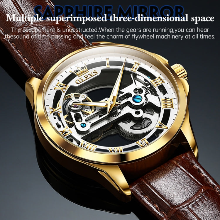 OLEVS 6661 Men Fashion Luminous Waterproof Mechanical Watch(White + Gold) - Leather Strap Watches by OLEVS | Online Shopping South Africa | PMC Jewellery