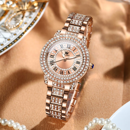 OLEVS 9943 Women Diamond Waterproof Quartz Watch(Rose Gold Roman) - Metal Strap Watches by OLEVS | Online Shopping South Africa | PMC Jewellery