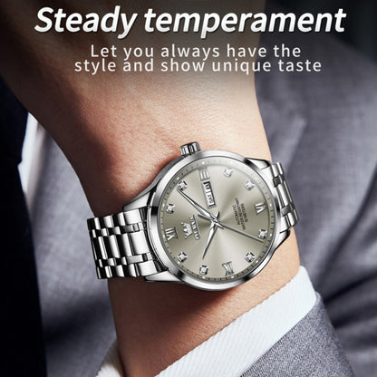 OLEVS 9946 Men Diamond Roman Scale Waterproof Quartz Watch(Grey + Silver) - Metal Strap Watches by OLEVS | Online Shopping South Africa | PMC Jewellery