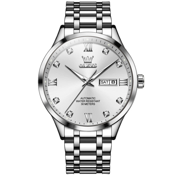 OLEVS 9946 Men Diamond Roman Scale Waterproof Quartz Watch(White + Silver) - Metal Strap Watches by OLEVS | Online Shopping South Africa | PMC Jewellery