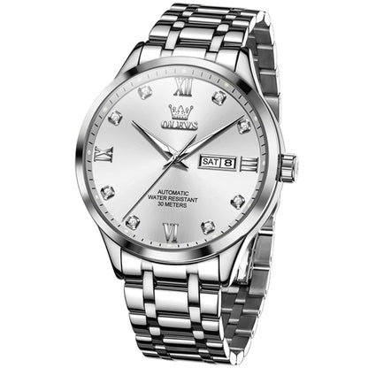 OLEVS 9946 Men Diamond Roman Scale Waterproof Quartz Watch(White + Silver) - Metal Strap Watches by OLEVS | Online Shopping South Africa | PMC Jewellery