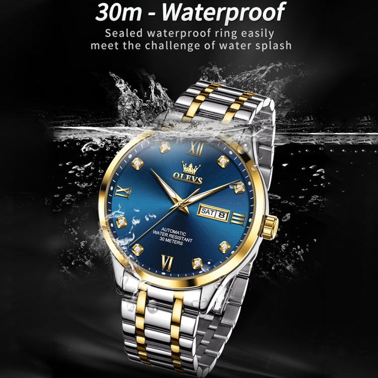 OLEVS 9946 Men Diamond Roman Scale Waterproof Quartz Watch(Blue + Gold) - Metal Strap Watches by OLEVS | Online Shopping South Africa | PMC Jewellery