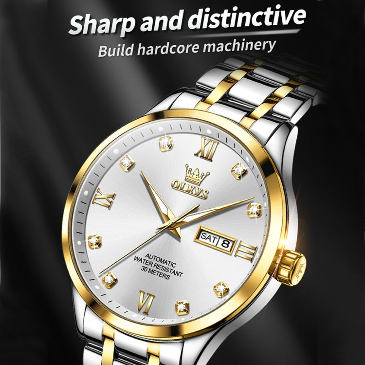 OLEVS 9946 Men Diamond Roman Scale Waterproof Quartz Watch(White + Gold) - Metal Strap Watches by OLEVS | Online Shopping South Africa | PMC Jewellery