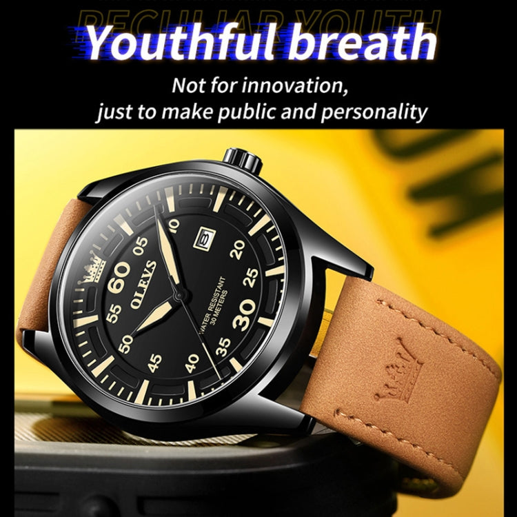 OLEVS 9962 Men Multifunctional Waterproof Quartz Watch(Gold + Brown) - Leather Strap Watches by OLEVS | Online Shopping South Africa | PMC Jewellery