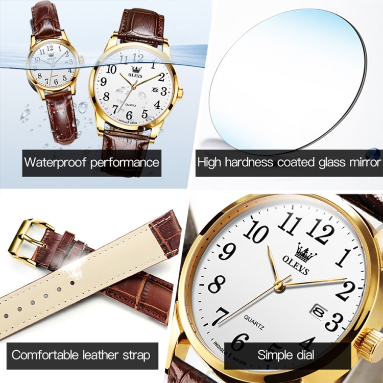 OLEVS 5566 Men Simple Single Calendar Waterproof Quartz Watch(White) - Leather Strap Watches by OLEVS | Online Shopping South Africa | PMC Jewellery