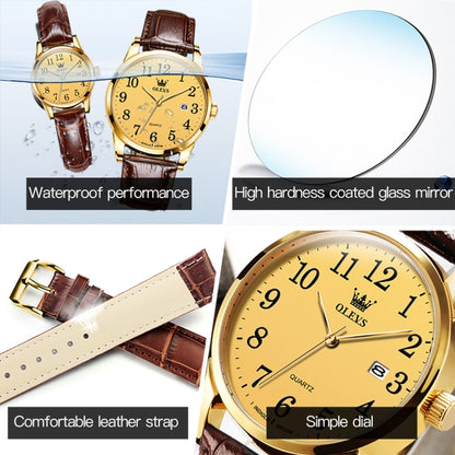 OLEVS 5566 Women Simple Single Calendar Waterproof Quartz Watch(Gold) - Leather Strap Watches by OLEVS | Online Shopping South Africa | PMC Jewellery