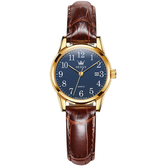 OLEVS 5566 Women Simple Single Calendar Waterproof Quartz Watch(Blue) - Leather Strap Watches by OLEVS | Online Shopping South Africa | PMC Jewellery
