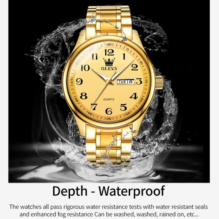OLEVS 5567 Men Steel Strap Waterproof Quartz Watch(Gold) - Metal Strap Watches by OLEVS | Online Shopping South Africa | PMC Jewellery