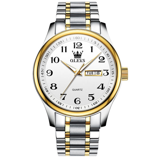 OLEVS 5567 Men Steel Strap Waterproof Quartz Watch(White + Gold) - Metal Strap Watches by OLEVS | Online Shopping South Africa | PMC Jewellery