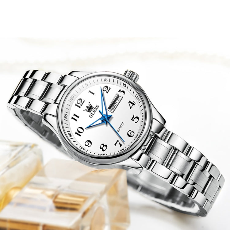 OLEVS 5567 Women Steel Strap Waterproof Quartz Watch(White + Silver) - Metal Strap Watches by OLEVS | Online Shopping South Africa | PMC Jewellery