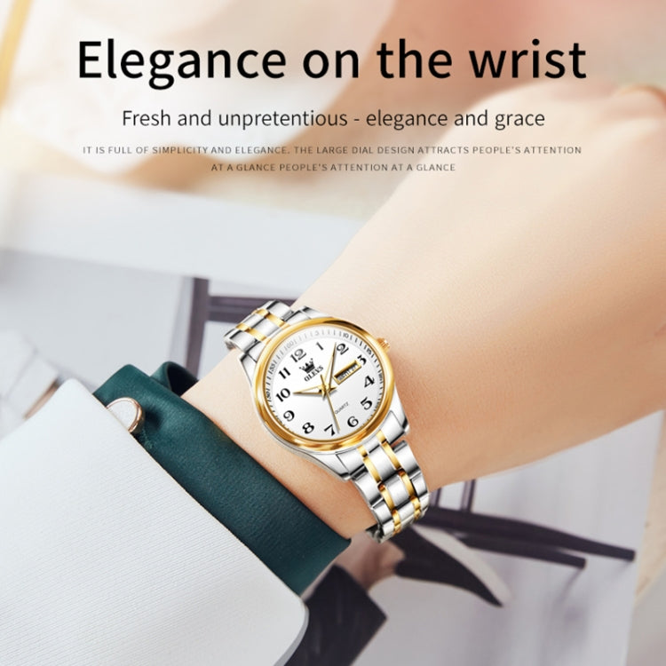 OLEVS 5567 Women Steel Strap Waterproof Quartz Watch(White + Gold) - Metal Strap Watches by OLEVS | Online Shopping South Africa | PMC Jewellery