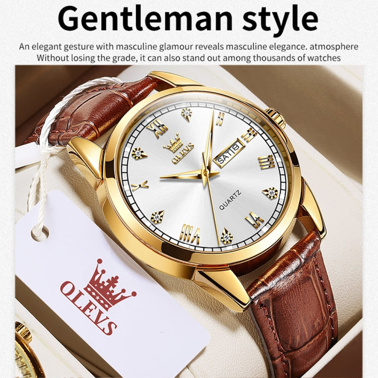 OLEVS 6896 Men Multifunctional Luminous Waterproof Quartz Watch(White) - Leather Strap Watches by OLEVS | Online Shopping South Africa | PMC Jewellery