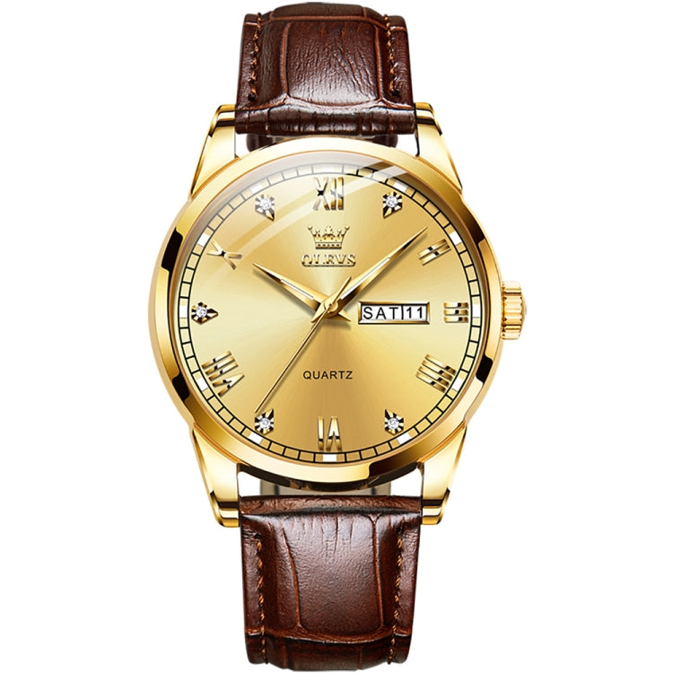 OLEVS 6896 Men Multifunctional Luminous Waterproof Quartz Watch(Gold) - Leather Strap Watches by OLEVS | Online Shopping South Africa | PMC Jewellery