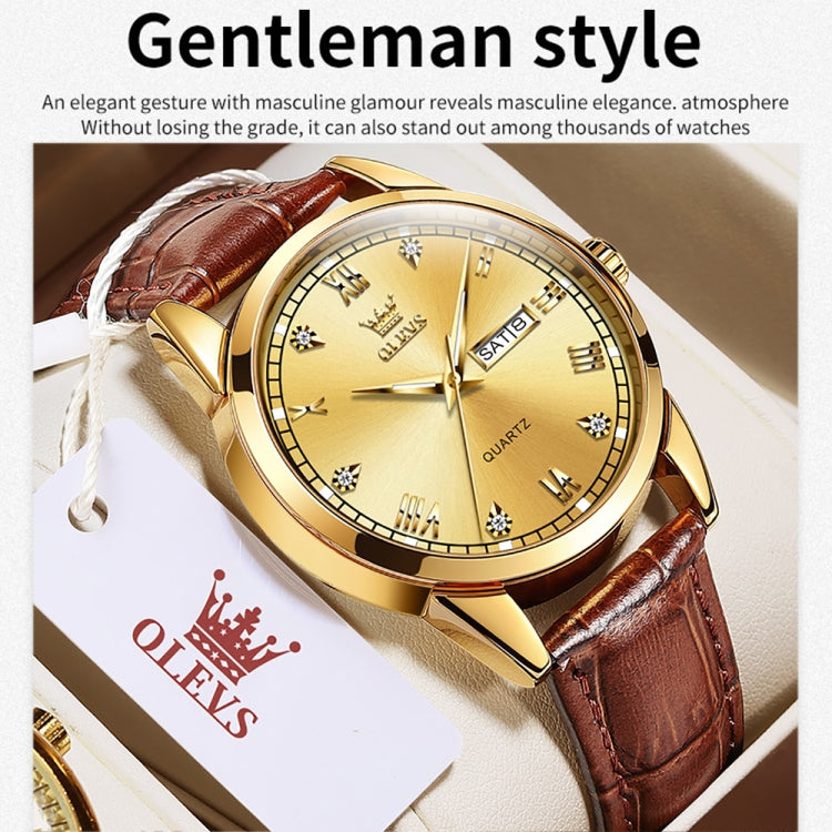 OLEVS 6896 Men Multifunctional Luminous Waterproof Quartz Watch(Gold) - Leather Strap Watches by OLEVS | Online Shopping South Africa | PMC Jewellery