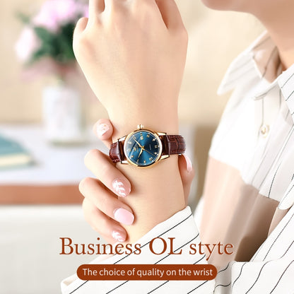 OLEVS 6896 Women Multifunctional Luminous Waterproof Quartz Watch(Blue) - Leather Strap Watches by OLEVS | Online Shopping South Africa | PMC Jewellery