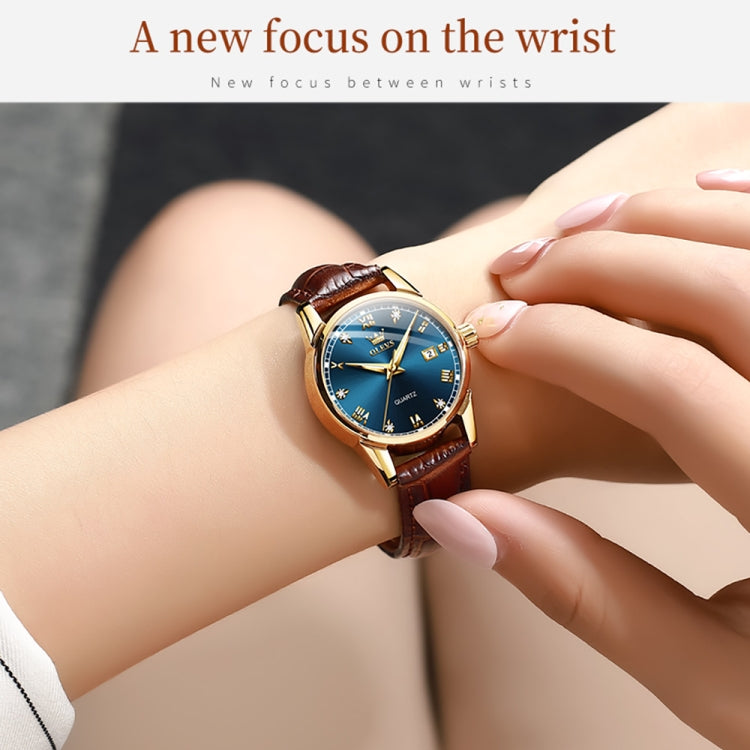 OLEVS 6896 Women Multifunctional Luminous Waterproof Quartz Watch(Blue) - Leather Strap Watches by OLEVS | Online Shopping South Africa | PMC Jewellery