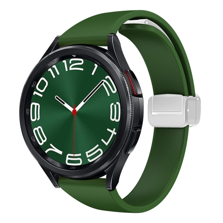 For Samsung Galaxy Watch 6 / 6 Classic Magnetic Silver Buckle Slim Silicone Watch Band(Army Green) - Watch Bands by PMC TechLife | Online Shopping South Africa | PMC TechLife