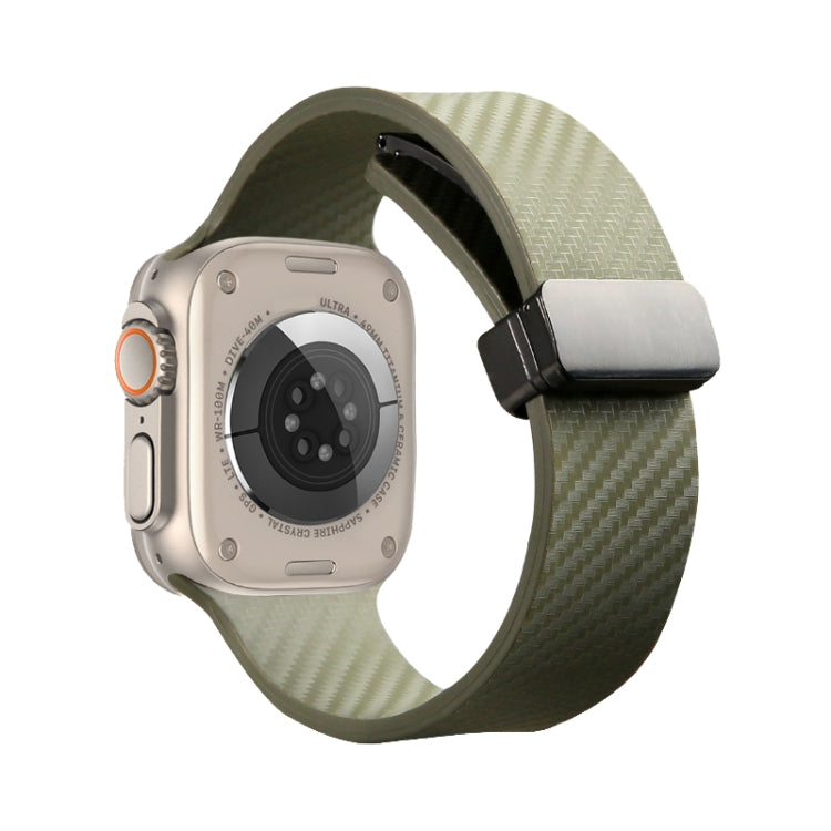 For Apple Watch 8 45mm Carbon Fiber Pattern Magnetic Buckle Silicone Watch Band(Green) - free shipping - PMC TechLife - Order now!