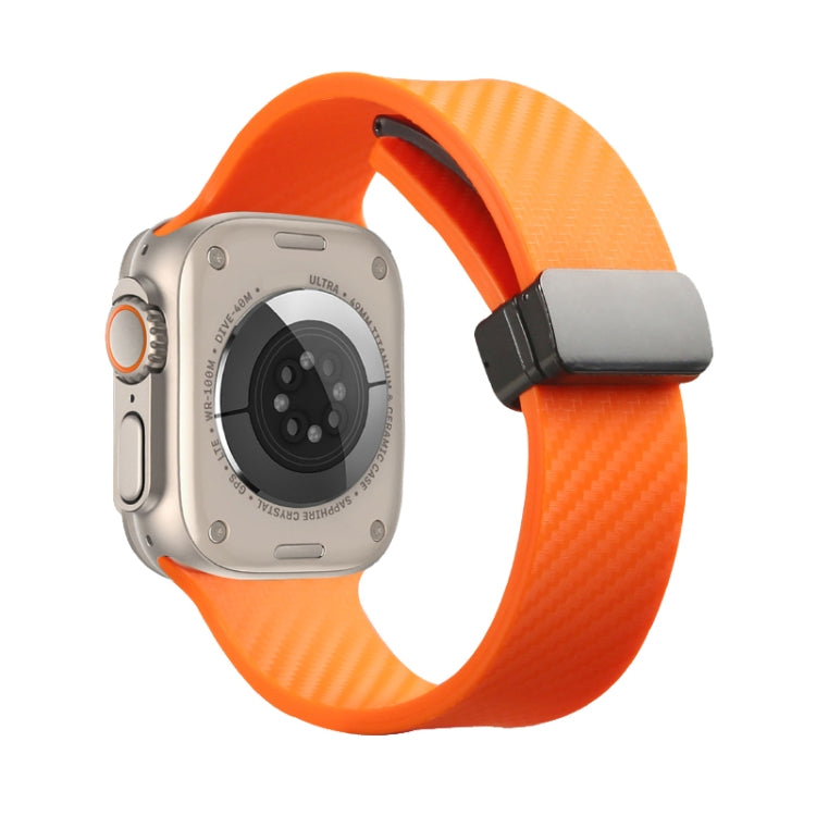 For Apple Watch 7 45mm Carbon Fiber Pattern Magnetic Buckle Silicone Watch Band(Orange) - Watch Bands by PMC TechLife | Online Shopping South Africa | PMC TechLife