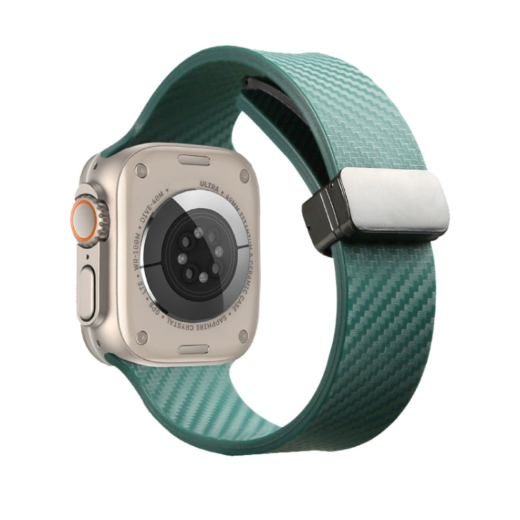 For Apple Watch 6 40mm Carbon Fiber Pattern Magnetic Buckle Silicone Watch Band(Dark Green) - Watch Bands by PMC TechLife | Online Shopping South Africa | PMC TechLife